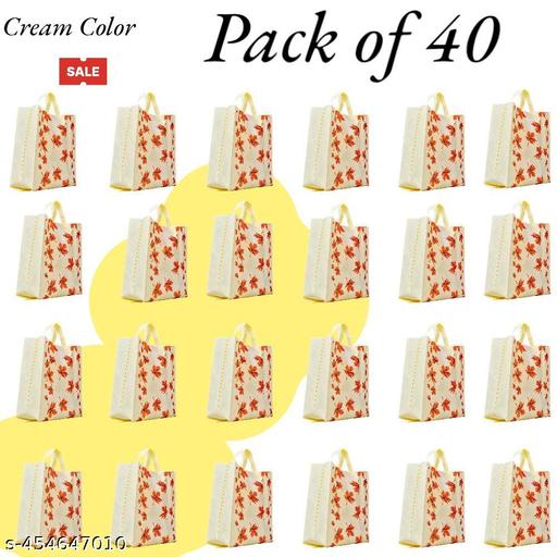 CARRY CLOUD Non-Stitched Autumn Theme Grocery Shopping Bag with Handles, Printed Shopping Bags (Cream, Pack of 40)