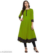 Yova Style Plain Umbrella Frock Design Anarkali Latest Fashion Cotton Kurti Dress For Women Ladies Skirt Top With Black Batik Printed Lace Border Regular Daily Wear Simple Use Branded Kurta