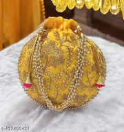 Women's Embroidered Silk Potli Bag with Pearl Handle & Drawstring Closure | Ethnic Bridal Clutch for Wedding, Party, Festive & Return Gift pack of 2