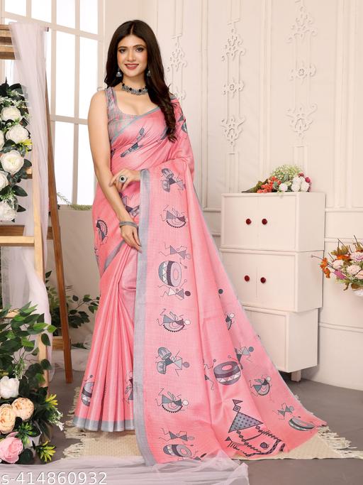 SSC Women's Printed Trendy Art Silk Saree with Blouse Material