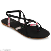 Women Stylish Fashion Black Flats Sandal