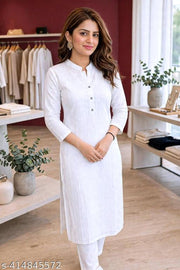 Apaari Fab Women's Cotton Straight Kurti | Aagam Fabulous Kurtis | Women Cotton White Straight Office Wear Casual Kurti | White Kurta For Women | Coller Kurti