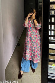 Stylish Cotton Printed Fancy V-neck Kurti