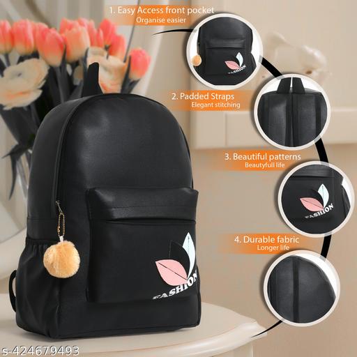 SARA Trendy Teen Patti girl Black backpack for women