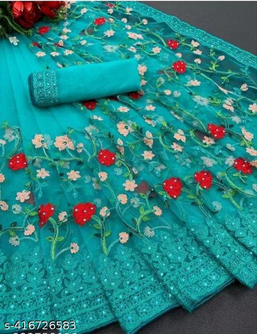 Gezrel Net Embroidery Work Saree For Woman