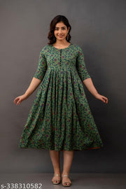 Women Rayon Printed Long Flared Anarkali Kurtis