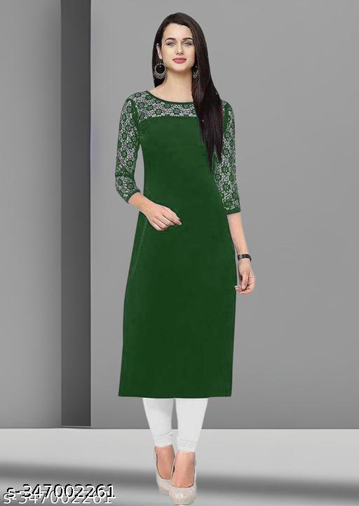 Polyster/Crepe fabric-Casual And Round-Neck 3/4 Length Sleeves Dark Green Kurti (45"Inches)