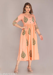 Trendy Rayon Kurti Hand Block Prints, Regular Wear and Party Wear