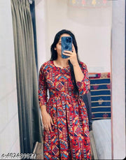 Micro Printed Naira Cut Kurti | Ready-to-Wear Anarkali Styles Top | Perfect with Jeans/Leggings|Vibrant Multi-Colors Naira Cut Kurti | Ethnic Motif Digital Print Long Kurta