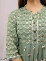 A Treading Beautiful Women Printed Blue anarkali kurti  Trendy Blue Floral Printed Rayon Flared Kurti – Perfect for Daily Wear, Three-Quarter Sleeves
