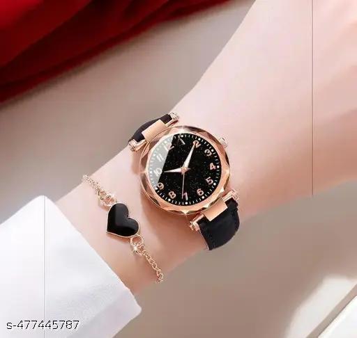 Stylish Classy Designer Black Starry Sky Numeral Dial Leather belt Wrist Watch Girls Fashion Analog Watch - For Women Casual Round Quartz Watch for Daily Life New Collection Women's Watch Shiny Fashion Quartz Watch Casual Style Ladies Watch (Only Watch )