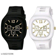 NEW TRENDY SQUARE SOLID DIAL DESIGN ATTRACTIVE BELT ANALOG COMBO WATCHES FOR MEN AND WOMEN