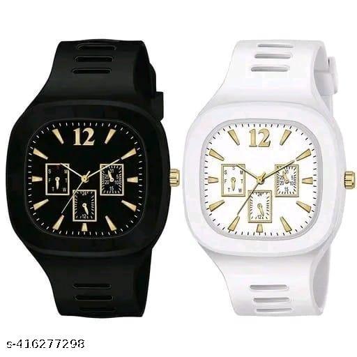 NEW TRENDY SQUARE SOLID DIAL DESIGN ATTRACTIVE BELT ANALOG COMBO WATCHES FOR MEN AND WOMEN