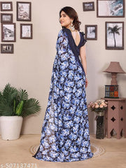 Floral Printed Women's Party Wear Saree With Unstiched Blouse Pieace