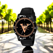 Femeo   Analog 9293  Watches Round Black Dial V Design Stylish Black PUU Strap Classic Design Fancy Wrist Watch for Men and Boys, Pack of 1 - A07ZALPHA-V-AVO-BLK-SFR
