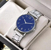 Men's Steel Chain Silver Black Men style Boys Hand Watch Gents 2024 Luxury Design Steel Chain New Model Analog Watch - For Boys