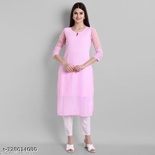 Arth World Women's Embroidered Georgette Straight Kurti