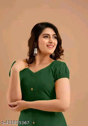 Women's&Girl's "Rayon"  Fashionble v-neck with puff sleeb  stylish kurti(bottlegreen)