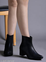 Shoetopia Smart Casual Zip Detailed Black Boots For Women & Girls