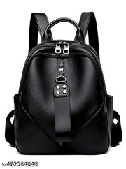 WOMEN BACKPACK OFFICE BAG FANCY TEENAGER BACKPACK BLACK PU LEATHER TRAVEL BAGS