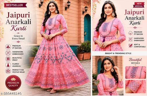 Women Pink Embroidered Anarkali Kurti-