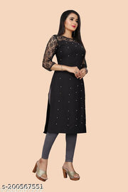 Polyster/Crepe fabric-Embelioshed Work Design Kurti