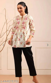 WOMEN'S JAIPURI FLORAL SHORT KURTA ,FLORAL SHORT KURTA,SHORT KURTA FOR JEANS