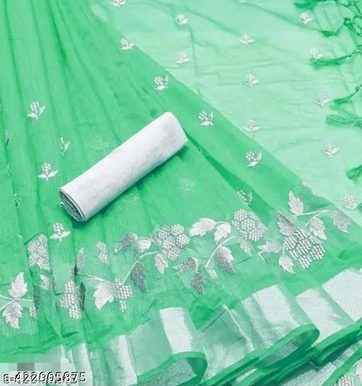 Bollywood Chanderi Cotton New Fancy Embroidery Saree For Festival