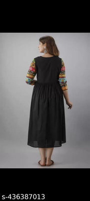 women printed pom pom anarkali kurti
