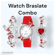 fashion jewellery new for woman and girlsTrendy Watch Bracelet Combo for Girls – Available in Black, White, Blue, Red & Pink