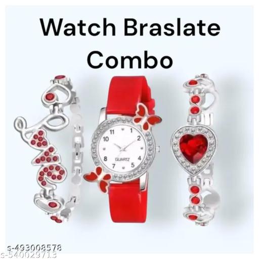 fashion jewellery new for woman and girlsTrendy Watch Bracelet Combo for Girls – Available in Black, White, Blue, Red & Pink