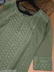 Chikankari Kurti For Women Stylish (Green Kurti, Long Kurti)