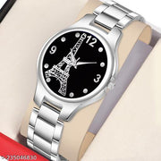Yolako Black Effile Dial Metal Silver Belt Girls watch