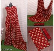 || Maroon   Saree || Designer Georgette Saree with Arco Border with blouse piece for girl's and women's || Block Print Saree for women's || bandhani saree,georgette saree,new bandhani saree