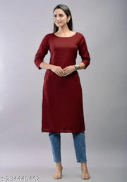 Cool&Classy Boat Neck Simple Rayon Kurta(Maroon)