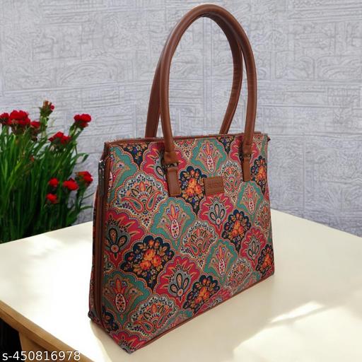 JUGNU-red Handbag for women handcrafted jute printed fabric multicolour handmade eco-friendly light weight travelling ethnic casual party office shoulder for collage girl brown colour faux leather