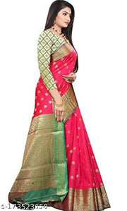 Pure Banarasi Silk Saree with Rich Zari Woven Border & Heavy Pallu | Premium Jacquard Weaving | Wedding, Festive & Party Wear Silk Saree | With Unstitched Blouse Piece & Latkans
