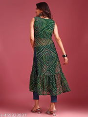 Women's Geogette Embroidered Bandhani Print Navratri Speical Kurta