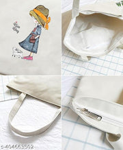 Travel Tote Bags For Women Girls Canvas Handbag Zipper Large Capacity Fashion Bag with Nice Day Girl Print can use at College Office