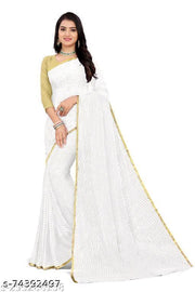 Marble Chiffon White Lace border saree with blouse