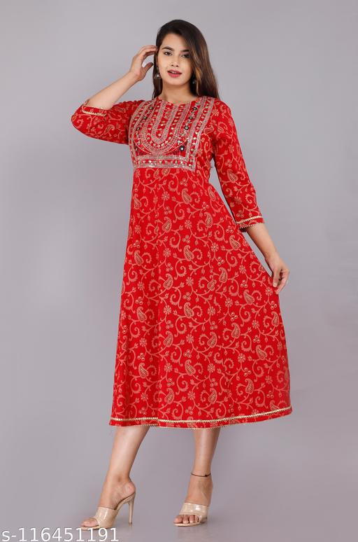 Party wear dress for women printed kurti red color