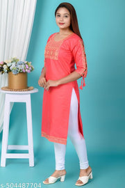 Refined Coral colour Kurti for women