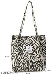 MOMISY Women Corduroy Tote Bag with Handle and Strap Belt Girls Shoulder Handbag Shopping Bag Travel for Daily Use Mother Work Beach and Grocery-Zebra
