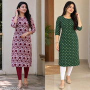 Women’s Printed Crepe Kurti | Stylish Fashion Kurta for Daily Wear | combo of 2 | pack of 2