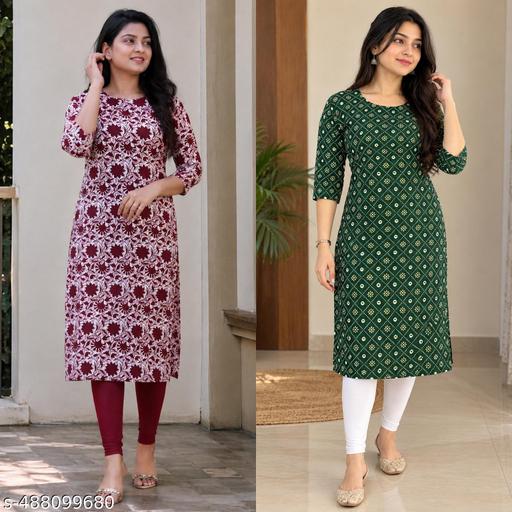 Women’s Printed Crepe Kurti | Stylish Fashion Kurta for Daily Wear | combo of 2 | pack of 2