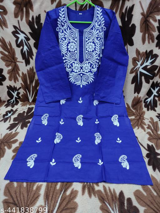 COTTON CHIKANKARI COMPUTER WORK KURTI'
