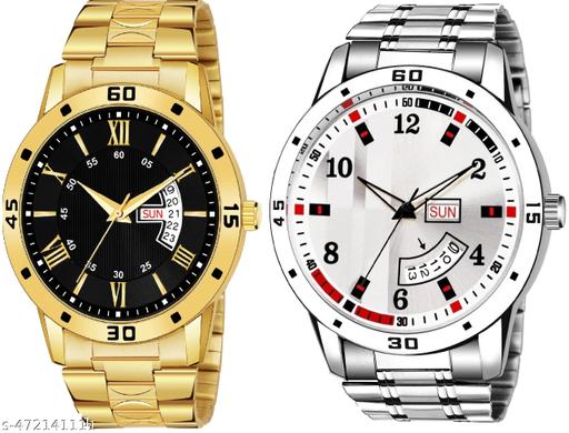 Day n Date Men Stylish Analog Latest Watches Combo - Set of 2 - GOLD-24-AND-SLV-8