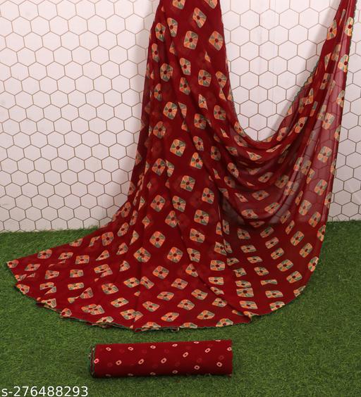 Printed Block Saree, bandhani saree ,georgette saree, Printed saree, synthetic saree, saree , Maroon Saree
