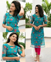Organza Flower Print Firoji puff Styling sleeve, Styling Design