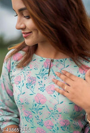 Stylish Trendy Beautiful Aqua Blue Floral Printed Beautiful Ethinic Kurti For Girls And Womens|College kurtis For girl||Womens Daily wear Kurti||Elegant Print Kurti|